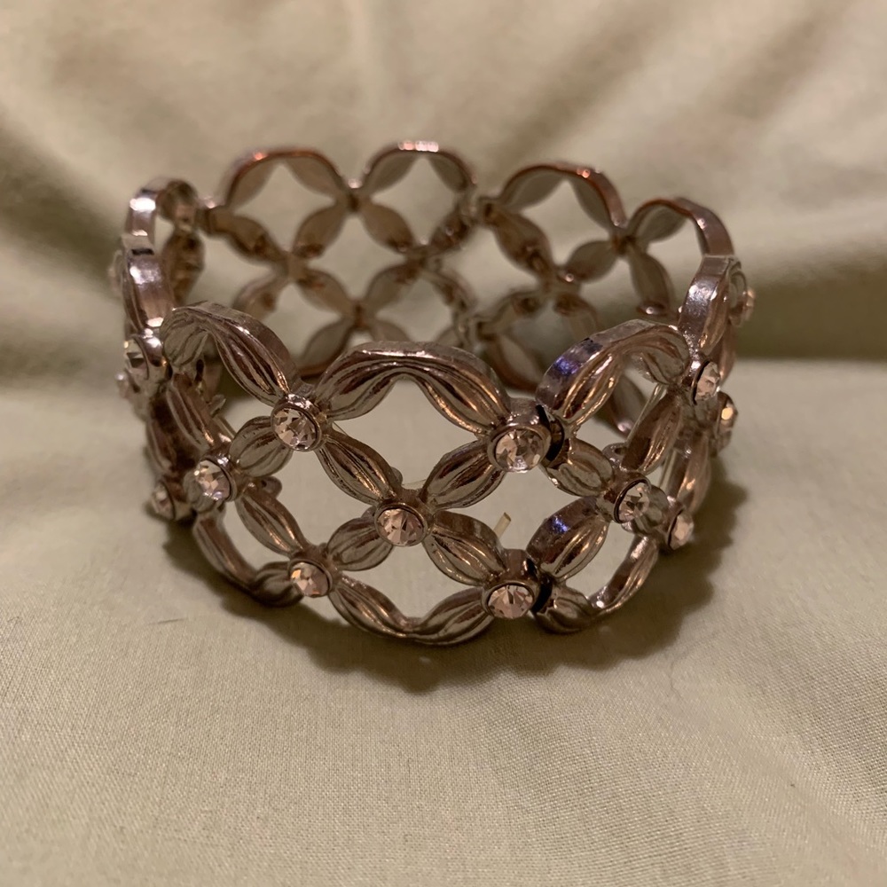 Charming Charlie Weaved Basket- Like Silver With Diamond Bracelet
